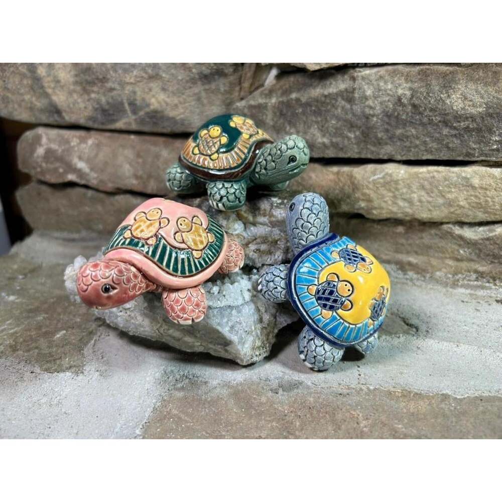 Turtle Treasure Trio Artesania Rinconada Tortoise Figurine Sculptures Blue,Green